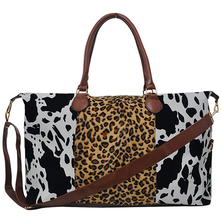 COW1151BLK-1.jpg !HOT DEAL! DEAL! Black Cow With Leopard Faux Fur Weekender Bag