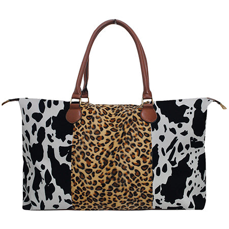 COW1151BLK-2.jpg !HOT DEAL! DEAL! Black Cow With Leopard Faux Fur Weekender Bag